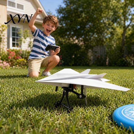 DIY Paper Plane Set RC Airplane Kit, Remote Control Electric Module with Gyro Aircraft Launcher Component Stabilizer, Dual Propellers, for Beginner