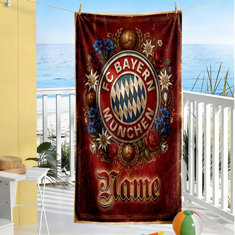Bayern Munich Football Artwork Customize Your Name Beach Towel Soft Durable Quick-Dry