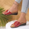 Fashion Luxury Patchwork Med Heels Slippers Women Summer Casual Non-Slip Beach Slides Woman Metal Decoration Platform Flip Flops Shoes