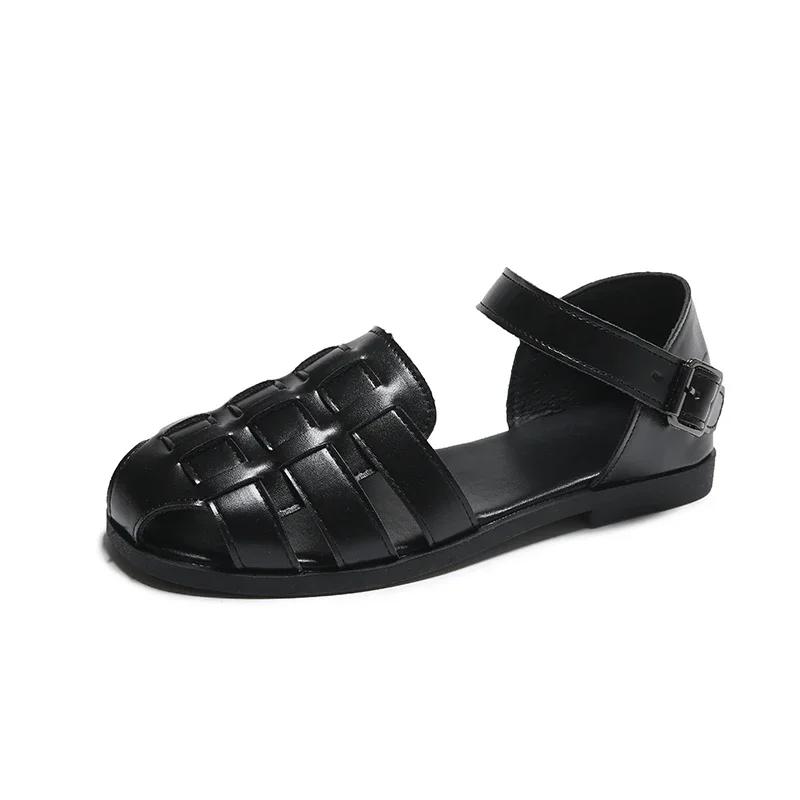 Fashion 2024 High Quality Women's Shoes Closed Toe Women's Sandals Summer Casual Sandals Women Buckle Strap Cover Heel Rome Ladies Shoes
