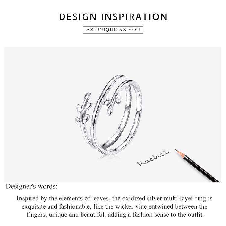 Bamoer 925 Sterling Silver Delicate Elegant Branch Element Adjustable Ring for Women Fine Jewelry