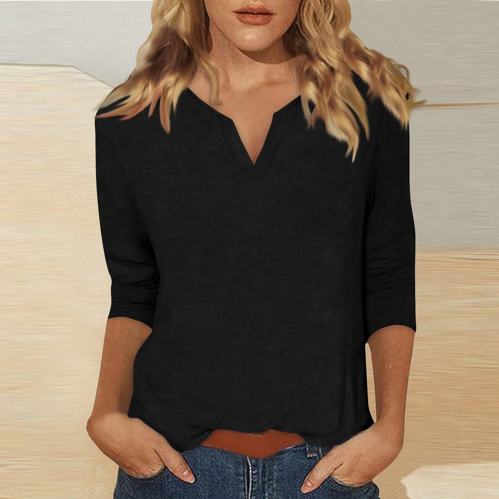 Женский однотонный топ с круглым вырезом и рукавами 3/4 V+ XL жёлтый — фото 3