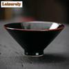 Chinese Tianmu Glazed Ceramic Teacup Creative Bamboo Hat Tea Cup Peacock Opening Screen Tea Bowl Kiln Chnge Pu'er Chazhan Teaset