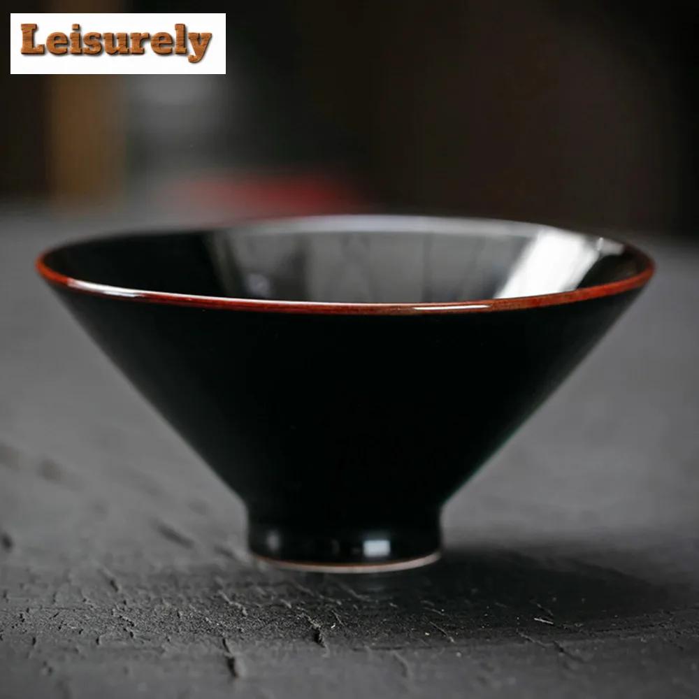 Chinese Tianmu Glazed Ceramic Teacup Creative Bamboo Hat Tea Cup Peacock Opening Screen Tea Bowl Kiln Chnge Pu'er Chazhan Teaset