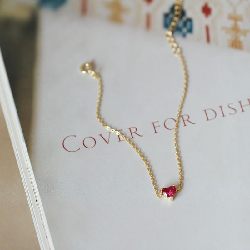 

925 Sterling Silver Plated 14K Gold Red Zircon Heart Bracelet for Women Korean Simple Temperament Party Jewelry Accessories Silver