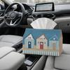 2D Flat, 2D Flat, 1 Tissue Box, Minimalist Seaside Nordic Style - Minimalist Design, Beach Hut Striped Powder Blue, Suitable for Desks, Elegant Home a