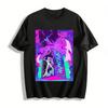 Cyber Neon Anime Print T-Shirt Street Cool Hunter Theme Loose Casual Top For Men Women Pure Cotton T-shirt