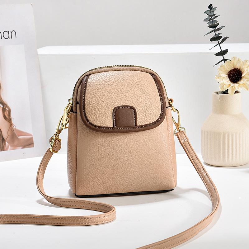 2025 Summer Korean Style Lychee Color Block Phone Crossbody Bag