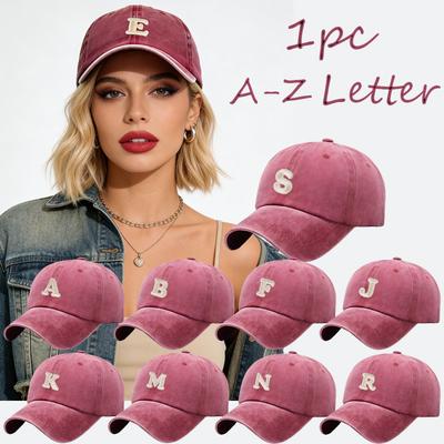 1Pc Unisex A-Z Letter Outdoors Fashionable Leisure Washed Baseball Cap, Adjustable Outdoor Sun Protection Casual Hat