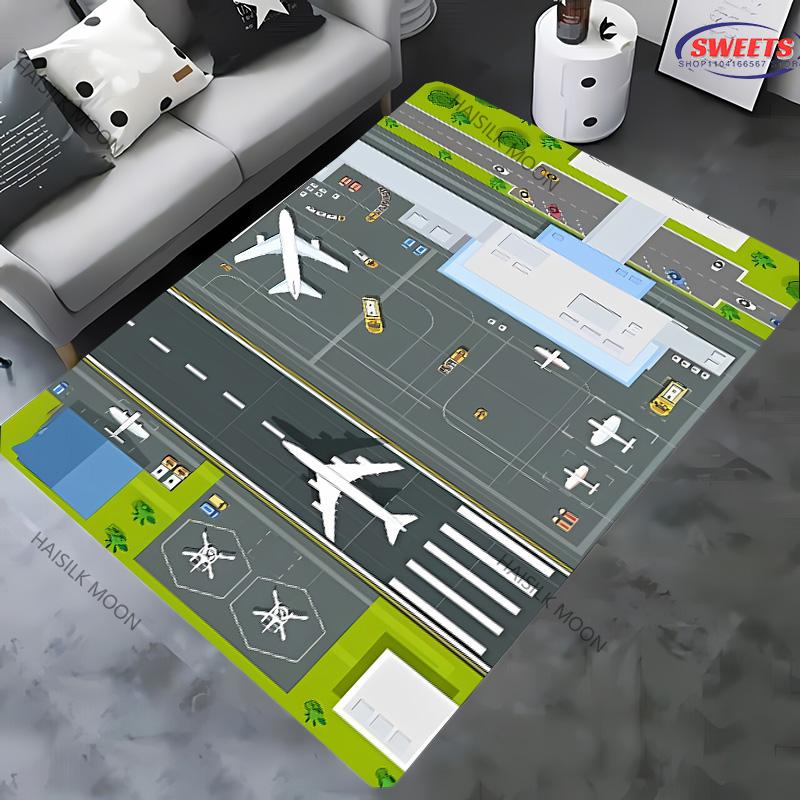 Aircraft Theme Airstrip Airport Carpet New Release! Rug for Living Rooms Bedrooms, Office Areas, Durable Machines Washable Mats