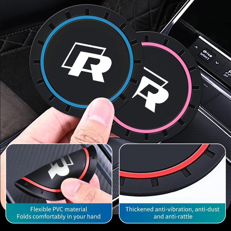 2026 Hot Sticker 2pcs Silica Gel Car Coaster Water Cup Holder Anti Slip Pad Mat For Volkswagen VW Tiguan CC Jetta Polo Golf 4 5