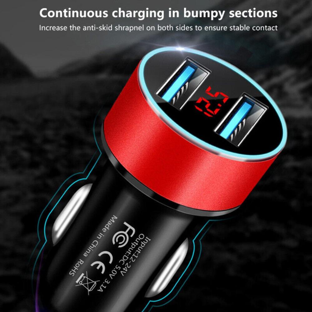 Phone LED Voltmeter Socket Cigarette Lighter For iPhone For Samsung 2-Port Adapter Car Charger