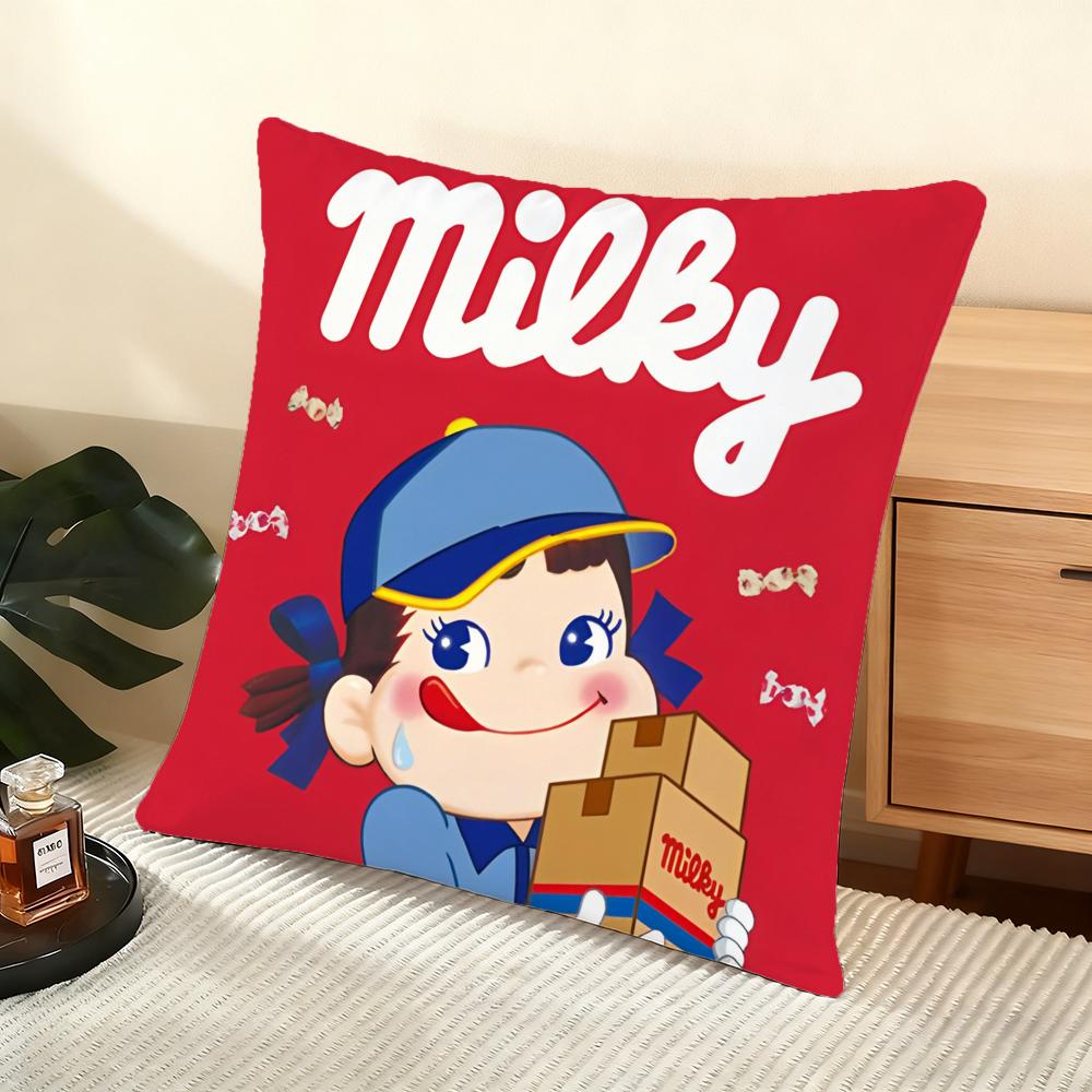 Fujiya M-Milky Peko Cushion Cover Soft Short Plush Pillow Cover Smooth Cozy Texture Aesthetic Cushion Case Home Decor
