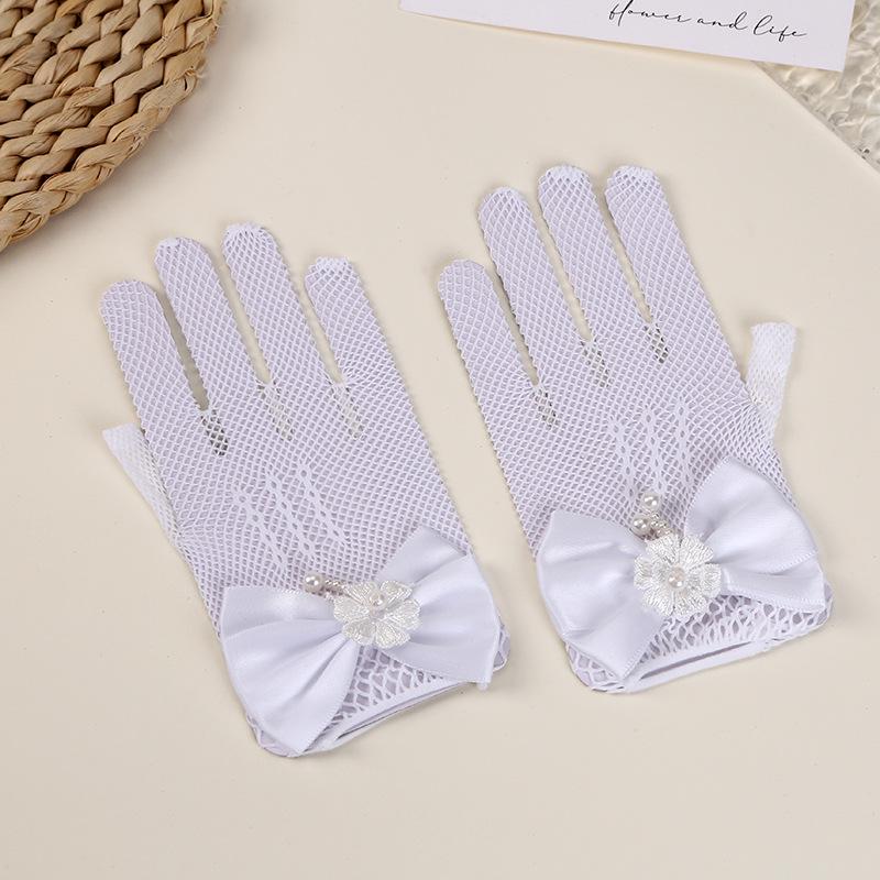 

Элегантные кружевные перчатки с бантом для свадеб и выступлений One Size белый
