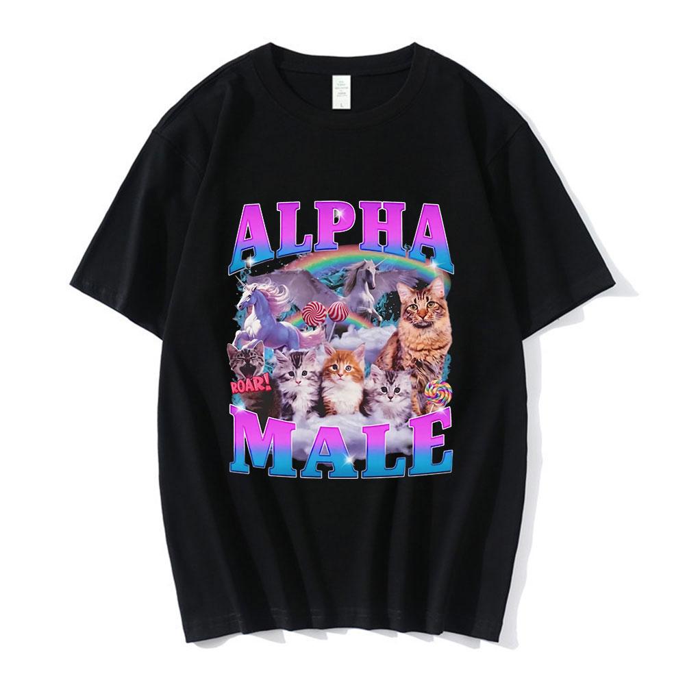 Alpha Male Cute Kitten Cat Unicorn Rainbow Funny Graphic T-shirt Men Women Fashion Short Sleeve T-shirts Cotton Casual T Shirts
