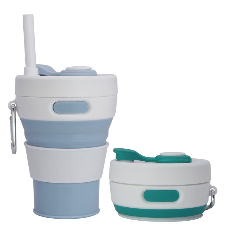 2 Pcs Collapsible Cup for Traveling 450ml Silicone Folding Camping Mug Leak Proof BPA Free Portable Reusable