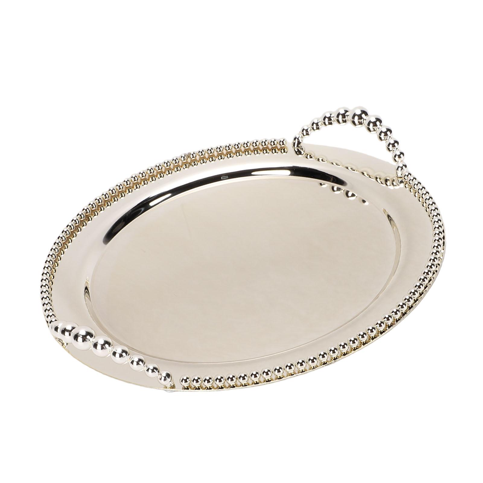 

Round Metal Fruit Tray 31.5CM Silver Fruit Serving Platter with Handles for Living Room Hotel Decor