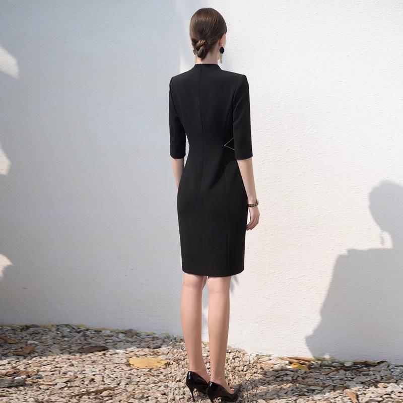 Elegant Black V-Neck Women's Professional Suit Dress - Small, Fashionable Workwear for the Office