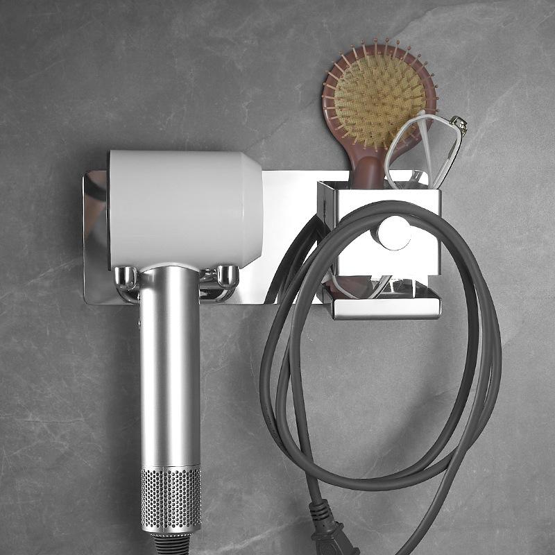Wall-Mounted Stainless Steel Multifunctional Bathroom Hair Dryer Holder