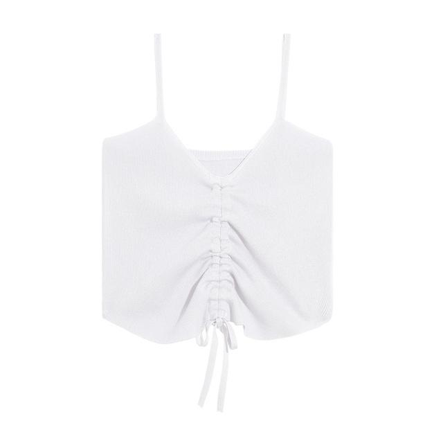 FINETOO Trendy Drawstring Camisoles Women Candy Color Sleeveless Tops Comfortable Tanks Ladies Soft Top Streetwear Camisole 2022