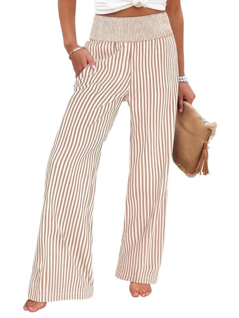 2026 European & American Women's Striped High-Waist Loose Fit Straight-Leg Trousers