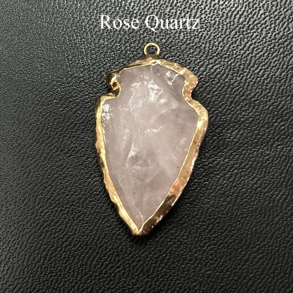 1Pc, Natural Stone Healing Crystal Arrow Pendant with Golden Edge, Boho Jewelry for Necklace Making & Daily Wear, 2026 Fashion Handmade Accessory