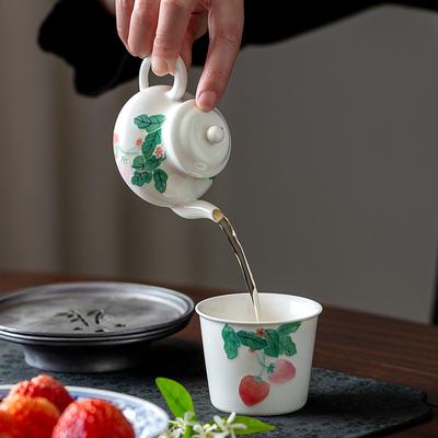 100ml Reine Handbemalte Erdbeer-Kunst Keramik Teekanne Einzelkanne Haushalt Teekessel Skizzenkanne mit Siebloch Kung Fu Teeset