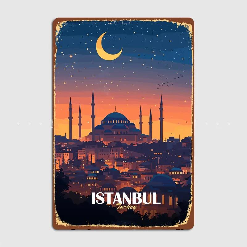 Istanbul Türkei Nachtszene Klassisch Vintage Retro Metallposter Schlafzimmerwand Heimdeko Bar Blechschild Raumdekoration
