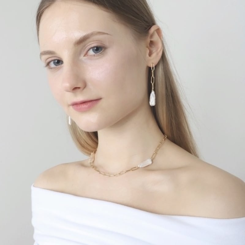 Ozel Silver925 Link Chains Natural Water Pearl Drop Earrings PS156E