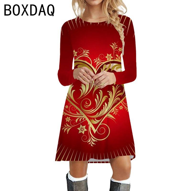 New Valentine's Day Style Dress 3D Colorful Heart-shaped Printed Dress Fashion Lady Spring Long Sleeve O-Neck Casual Dress