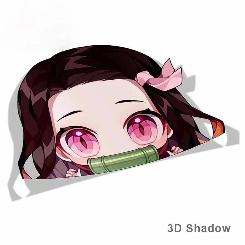 Cartoon Car Sticker for Nezuko Kamado Demon Slayer Peeker Big Head Anime Vinyl Rear Windshield Trunk Stickers,13cm*13cm