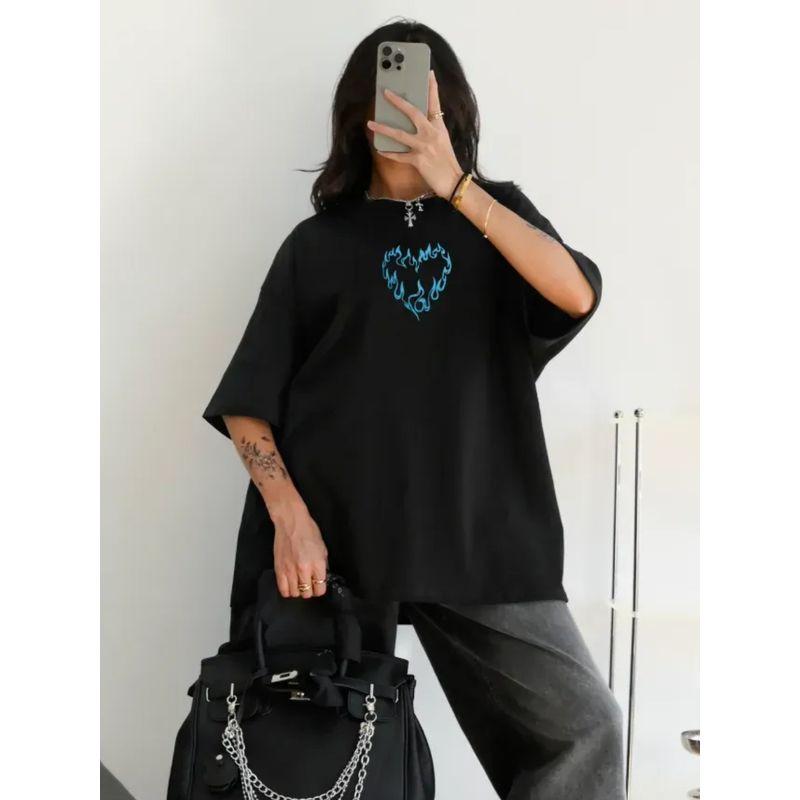 Western Style New Round Neck Loose Casual Print Short Sleeve Cotton T-shirt Top Loose Printed T-shirt