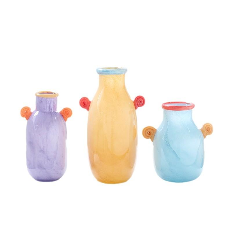Creative Glass Vase Cartoon Candy Handle Flower Vase Floral Arrangement Accessories Terrarium Home Decoration Accessories