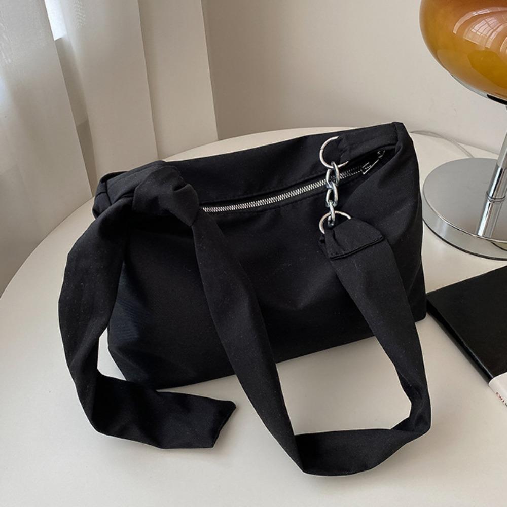 

Knot Strap Solid Color Crossbody Bag Large Capacity Shoulder Bag Light Soft Nylon Bag Outdoor чорний