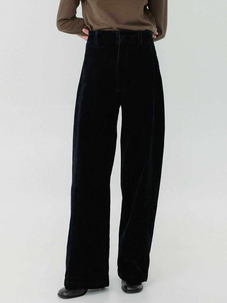 RRACE Velvet Curved Pants_Navy