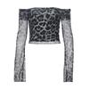 2025 European & American Women's Leopard Print One-Shoulder Semi-Sheer Long-Sleeve Top.