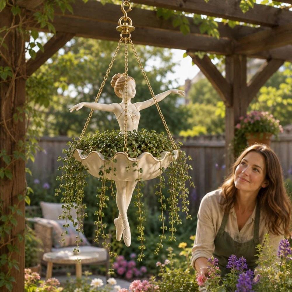 Hars Sprookjes Bloempot Elegante Ballerina Figuur Meisje Hangende Plantenmand Binnen Decoratie