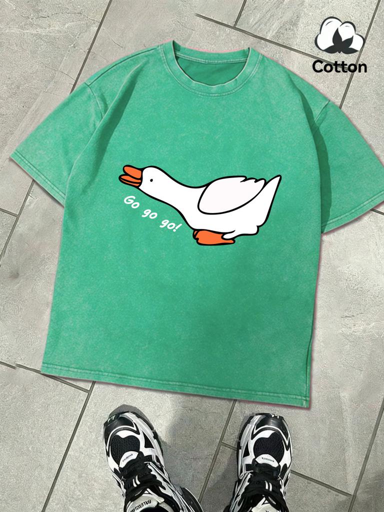 Goose Charge Forward Printing Washed TShirt Man Summer ONeck Clothing Soft Cotton Short Sleeve Unisex Casual Loose Tee
