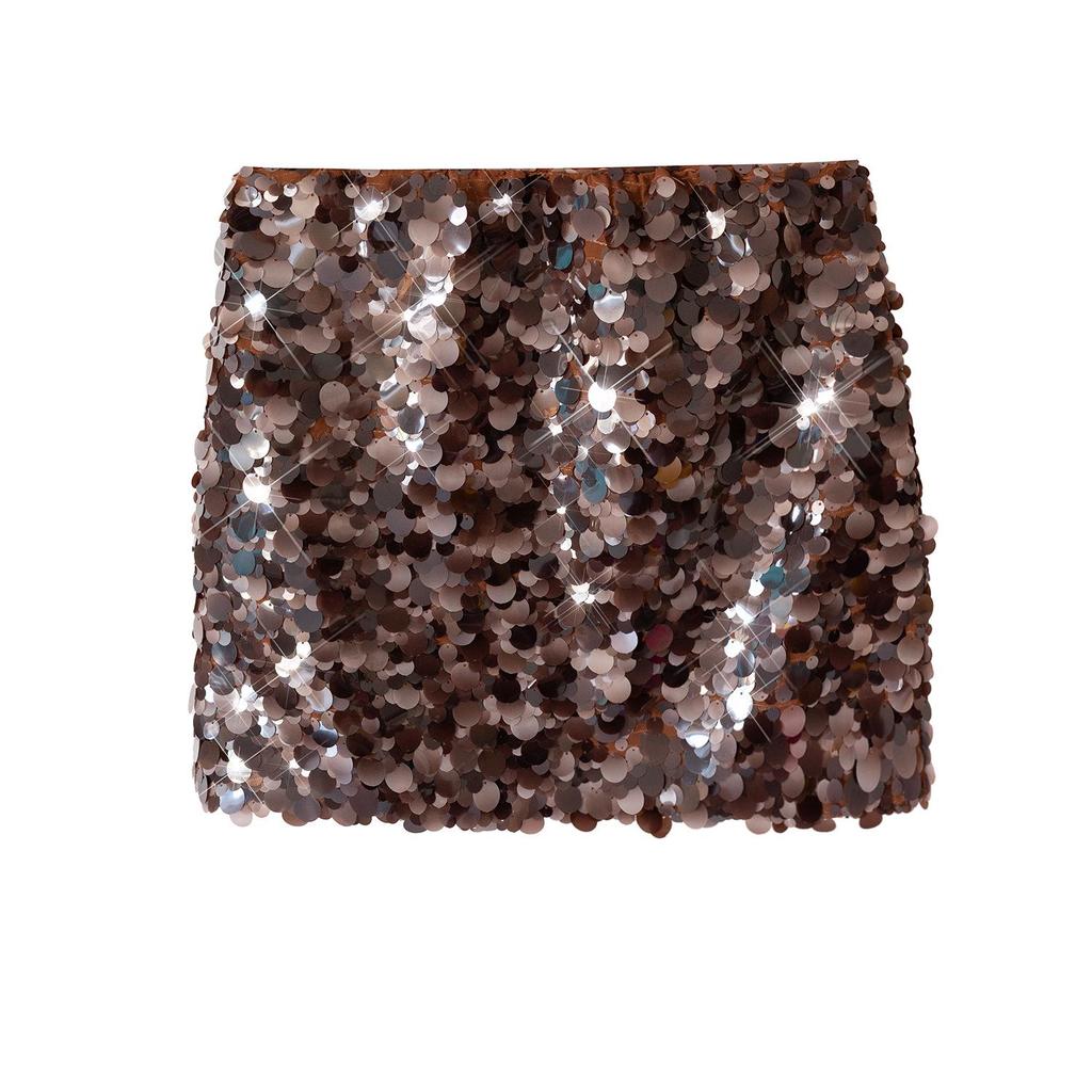 Elegant Blue Sequin High Waist Slimming Short Skirt