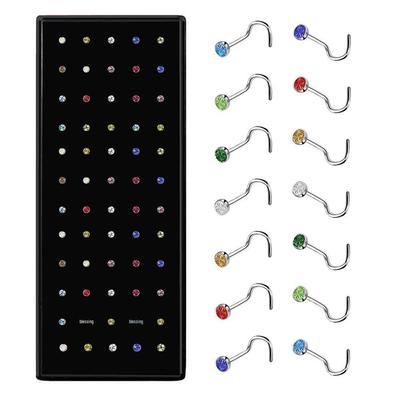 Edelstahl Gebogene Nasenstecker mit Strasssteinen - 60-teiliges Piercing-Schmuckset