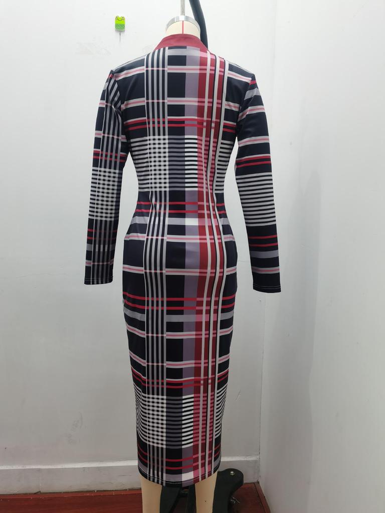 2025 European Autumn/Winter V-Neck Long Sleeve Printed Sexy Dress for Women