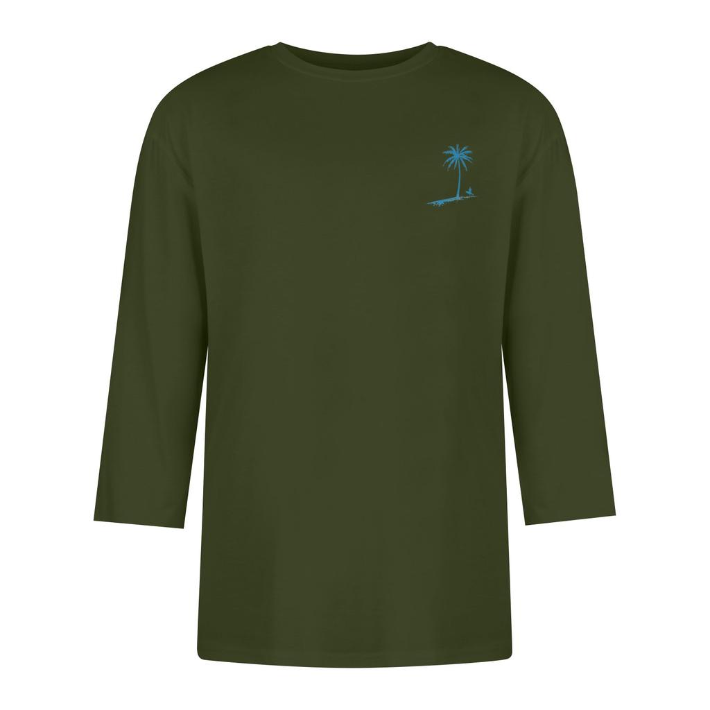 Men's casual and fashionable printed collar three-quarter sleeve top T-shirt