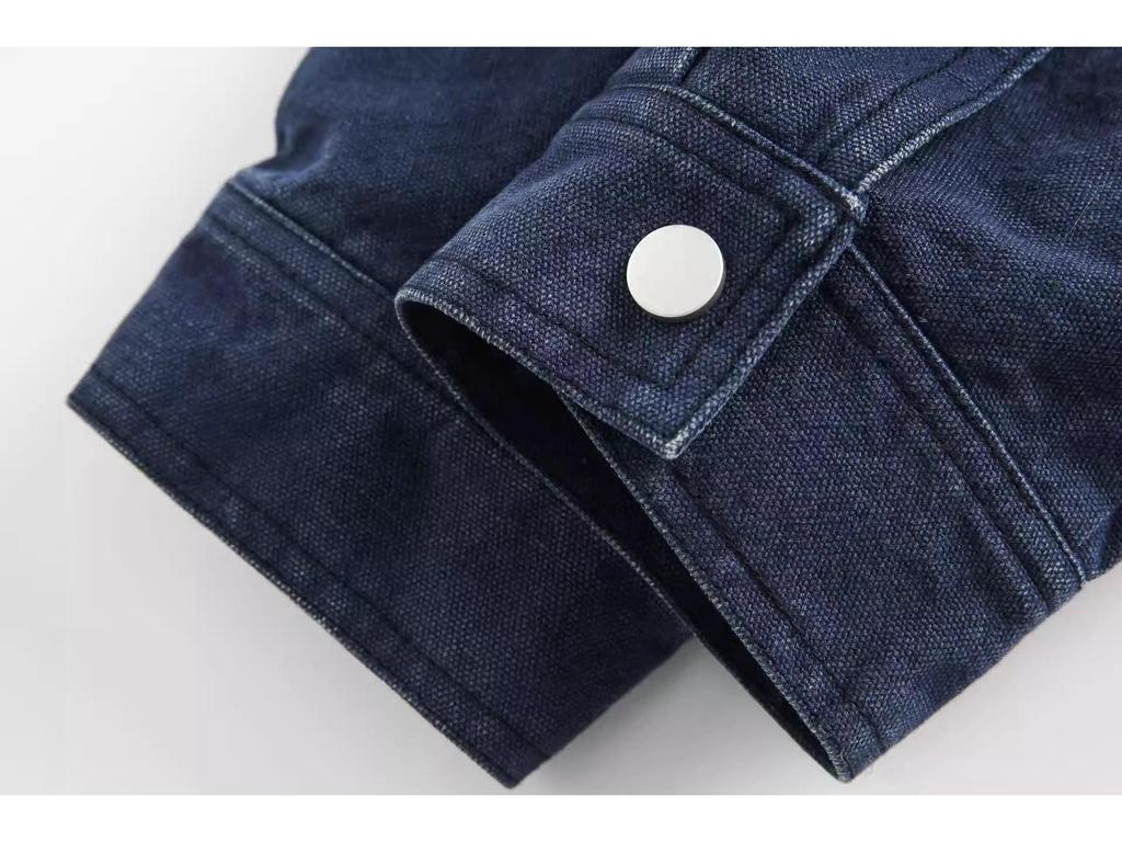 Men's Retro Blue Detroit Workwear Jacket - Heavyweight Spring/Autumn Color Block Lapel Outerwear