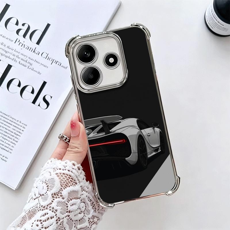 Black White Sports Cars Aesthetics Plating Phone Case For Xiaomi Redmi Note 14 15 Pro Plus 13 12 11 11S 11T 10 9S 9 5G Anti-Fall