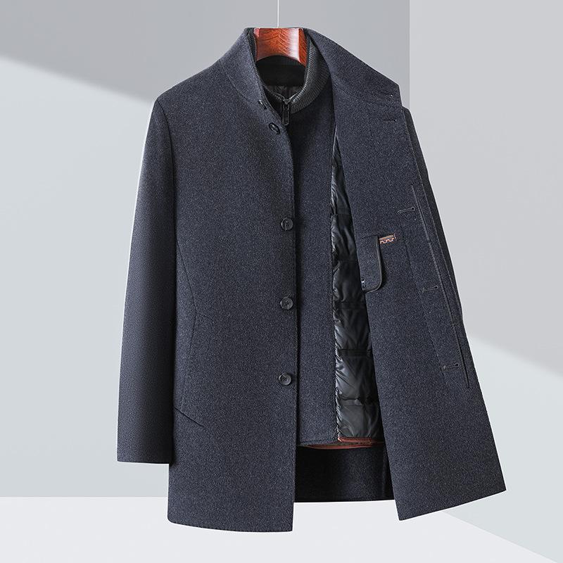 

Double-sided cashmere coat men s mid-length woolen woolen coat middle-aged winter down liner daddy two-piece set 185