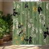 Funny Japanese Cat Sunset Shower Curtain, Vintage Anime Ocean Wave Kitten Decor, Artistic Waterproof Washable
