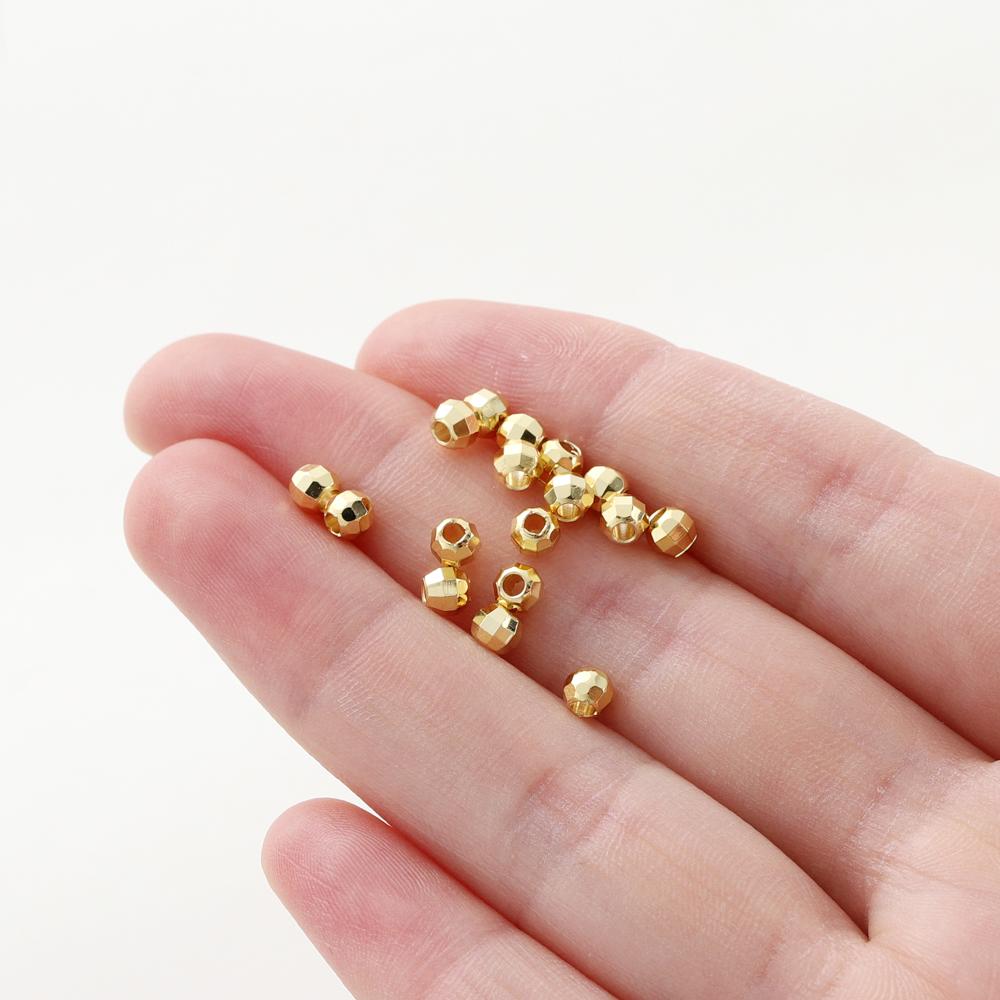 50/100pcs 14K 18K Gold Color Plated Brass Hole 2 3 4mm Round Beads Spacer Beads Bracelet Diy Jewelry Accessories