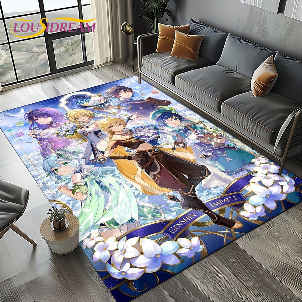 2025 New Cartoon Genshin Impact Character Solo Game Carpet Rug for Living Room Bedroom Home Sofa Decoration,Non-slip Floor Mat