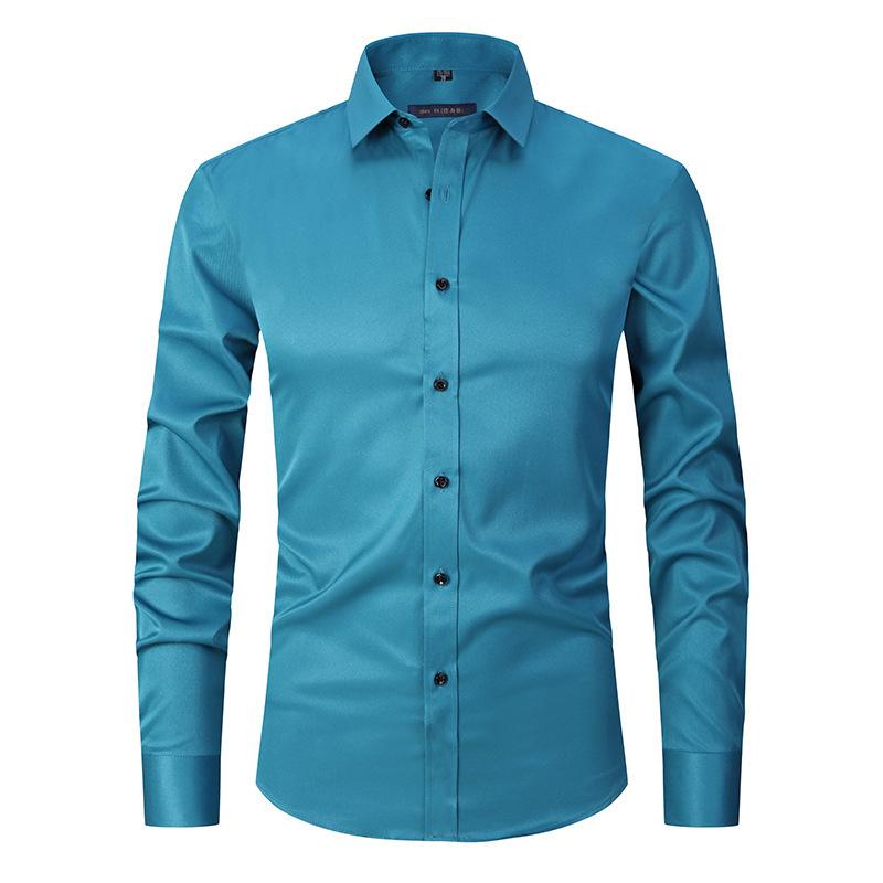 Chemise à manches longues pour hommes, blanc, noir, gris, hauts à boutons, à la mode, pour hommes d'affaires, haut à revers, Slim, solide, chemises de base