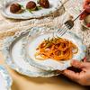 French Style Embossed Dining Plates Light Luxury Creative Ceramic Plate Set Desserts Salad Bowls Exquisite Household Tableware